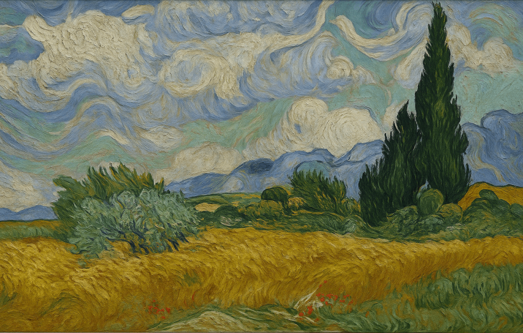 AI Generated Replica of the "White Field with Cypresses" Painting by Van Gogh.